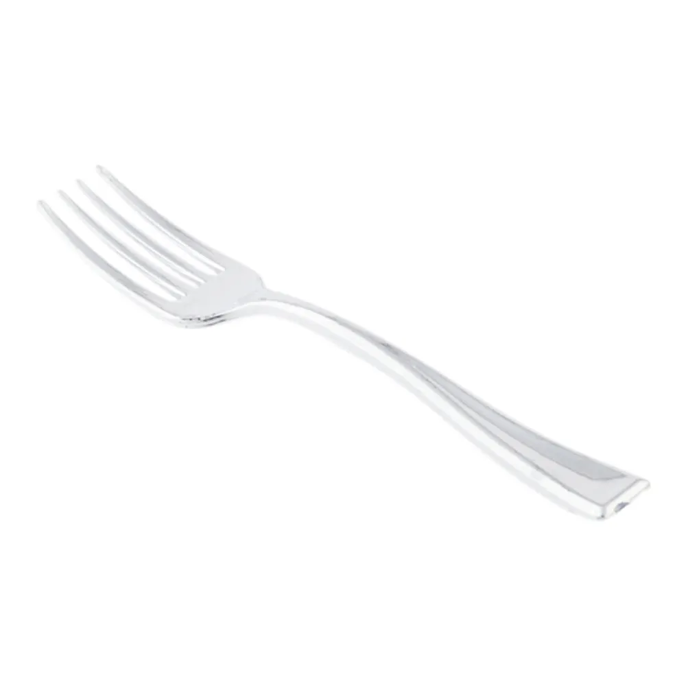 100 Seagreen Plastic 3.25" Mini Coquille Plates and 100 Silver Plastic 4" Mini Forks
