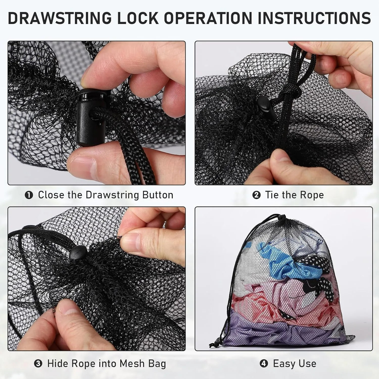 10PCS Mesh Drawstring Bag Durable Delicate Mesh Laundry Bag Multicolor Nylon Mesh Bag Small Mesh Gym Bag Travel Mesh Beach Bag Locking Closure Storage Bag For College, Gym, Yoga, Sport