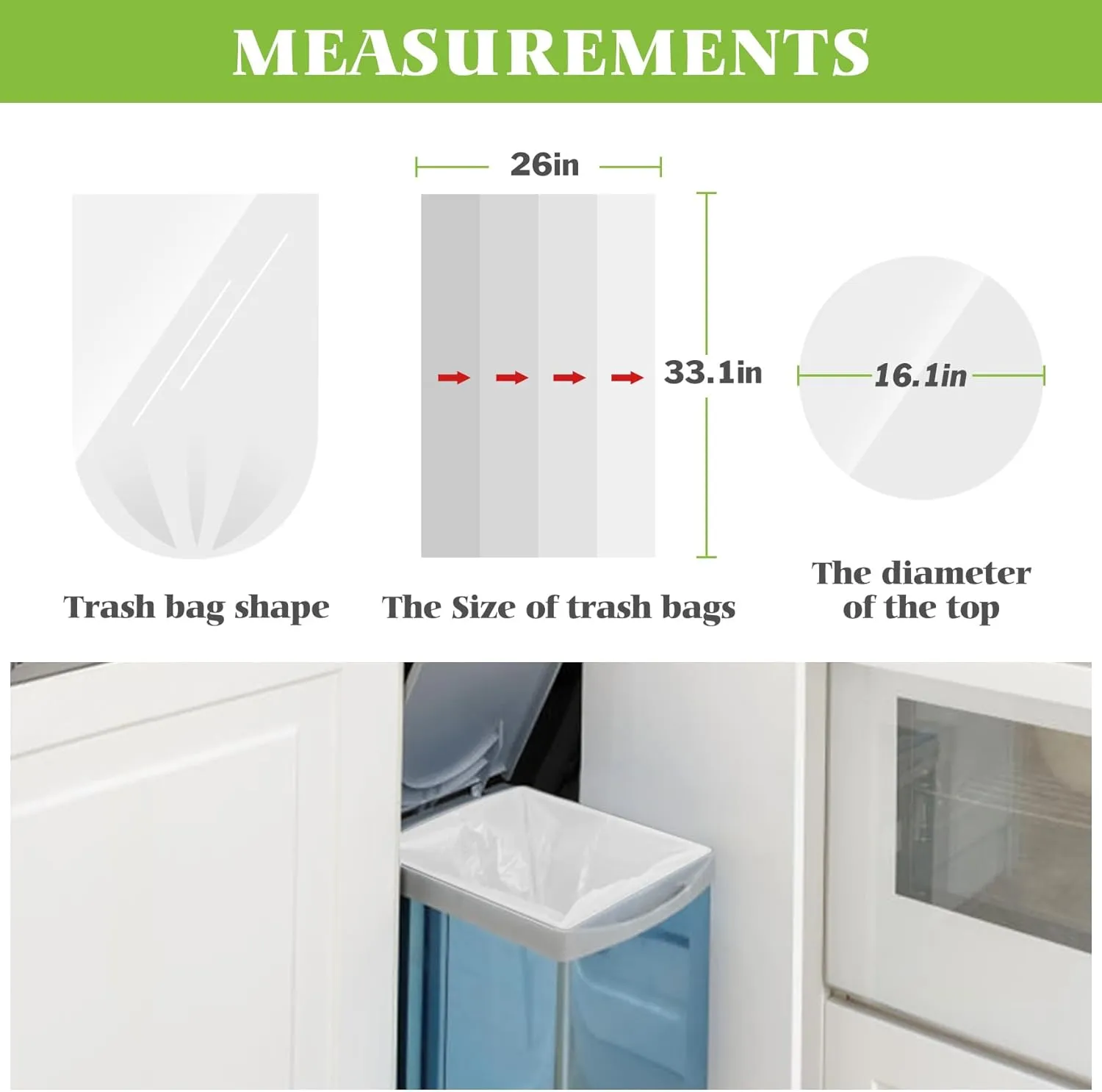 15 Gallon 100 Counts Strong Tall Kitchen Trash Bags,Fit 13,15,16,18 Gal,Garbage Bags by Teivio, Bin Liners, Plastic Bags for home Office,Clear for Bathroom,Industrial, Commercial, Janitorial, Clear
