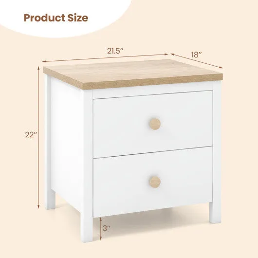 2-Drawer Nightstand with Rubber Wood Legs-White