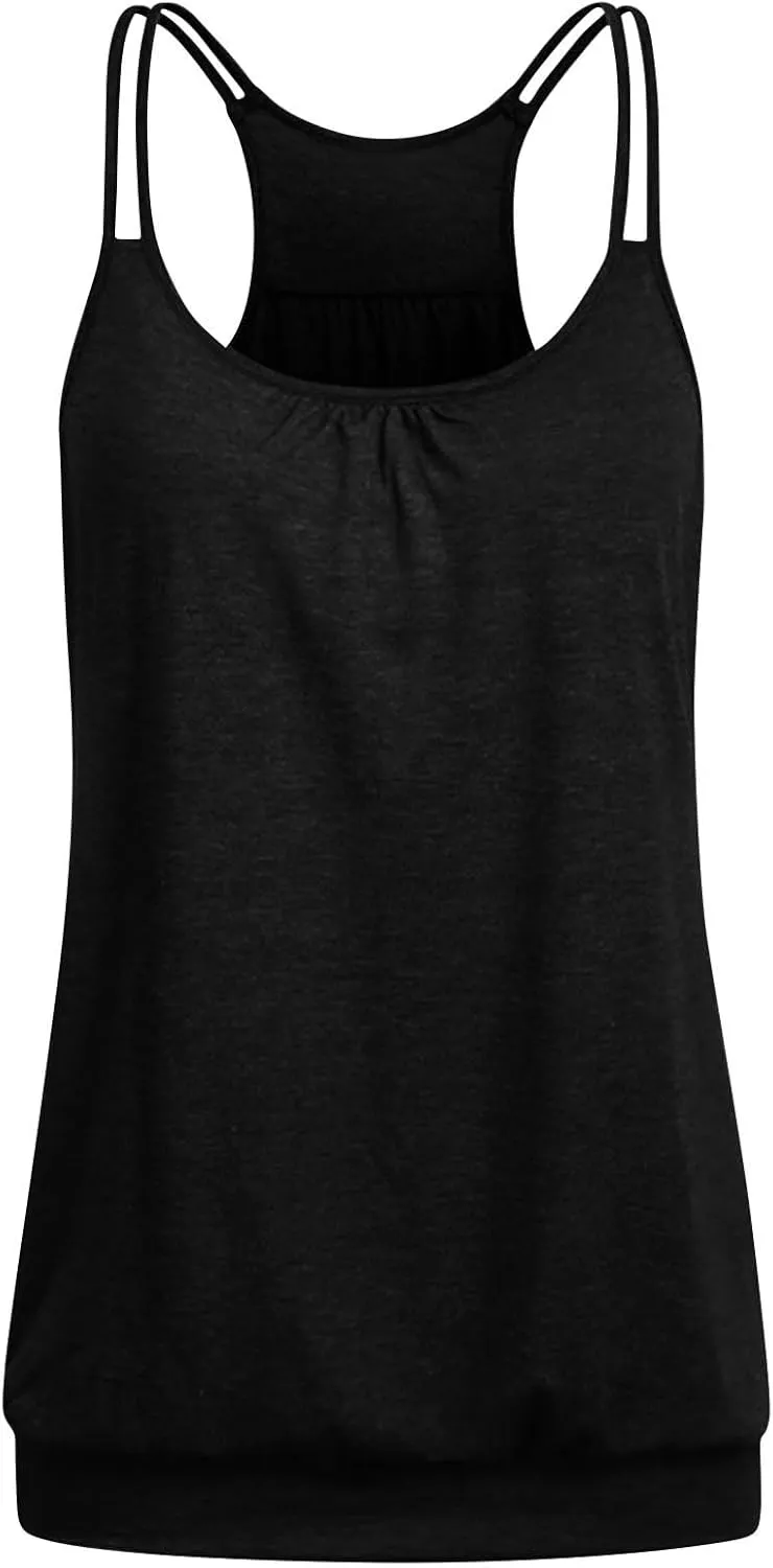 2 Pack Camisole Top for Women Summer Pleated Tank Tops Spaghetti Double Strap Cami Vest Sleeveless Yoga Workout Tops