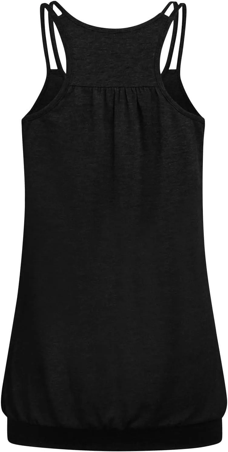 2 Pack Camisole Top for Women Summer Pleated Tank Tops Spaghetti Double Strap Cami Vest Sleeveless Yoga Workout Tops