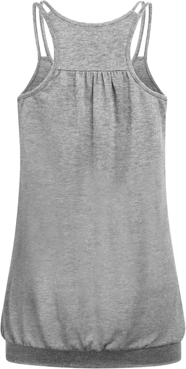 2 Pack Camisole Top for Women Summer Pleated Tank Tops Spaghetti Double Strap Cami Vest Sleeveless Yoga Workout Tops