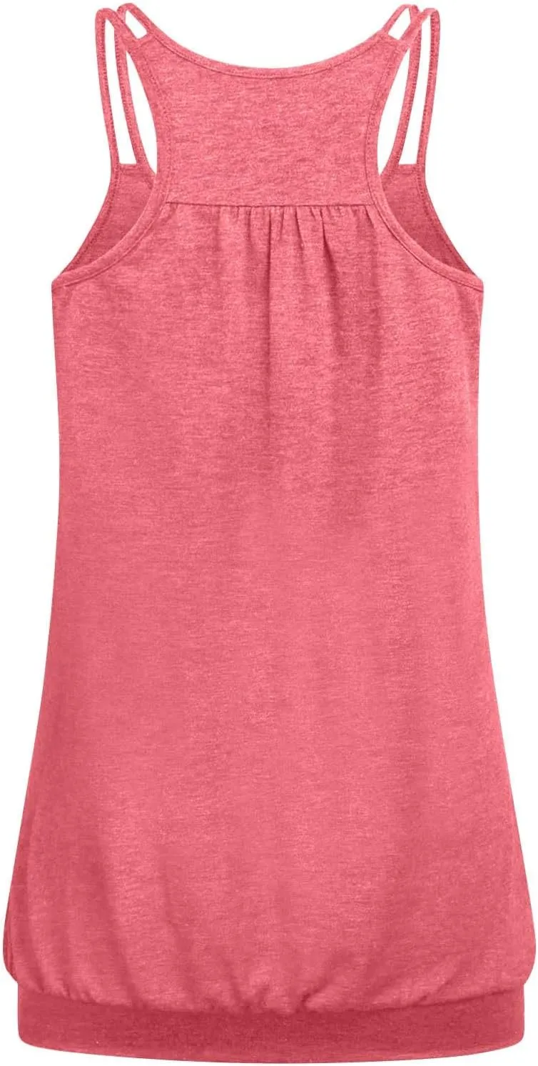 2 Pack Camisole Top for Women Summer Pleated Tank Tops Spaghetti Double Strap Cami Vest Sleeveless Yoga Workout Tops