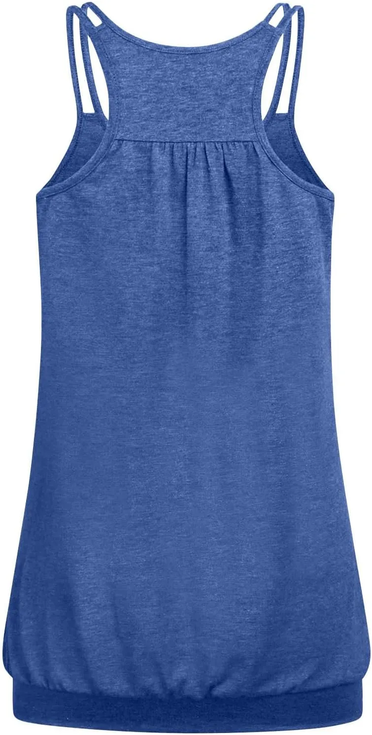 2 Pack Camisole Top for Women Summer Pleated Tank Tops Spaghetti Double Strap Cami Vest Sleeveless Yoga Workout Tops