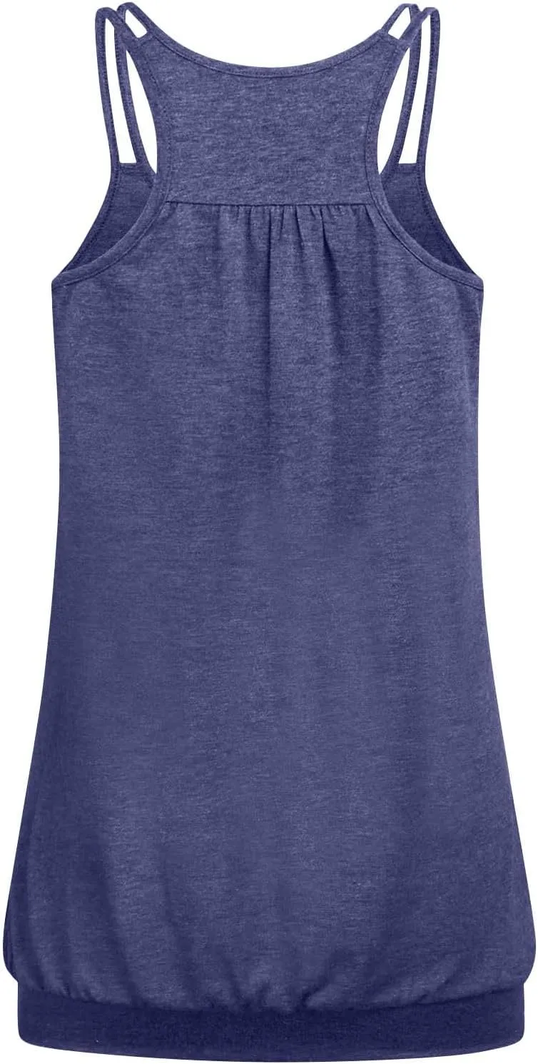 2 Pack Camisole Top for Women Summer Pleated Tank Tops Spaghetti Double Strap Cami Vest Sleeveless Yoga Workout Tops