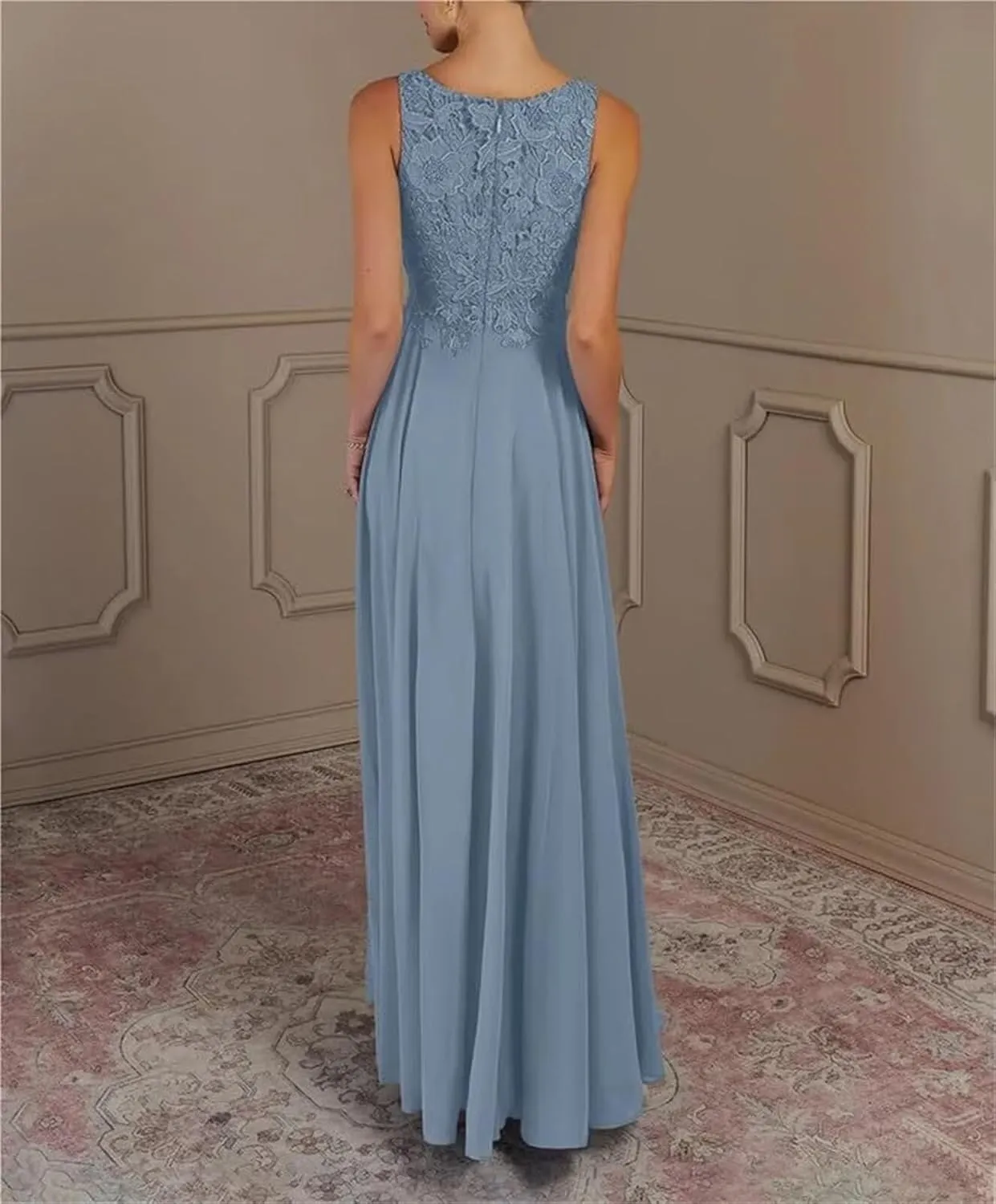 2 Piece Chiffon Mother of The Bride Dresses with Jacket 3/4 Sleeve Applique Crew Neck Long Formal Dresses
