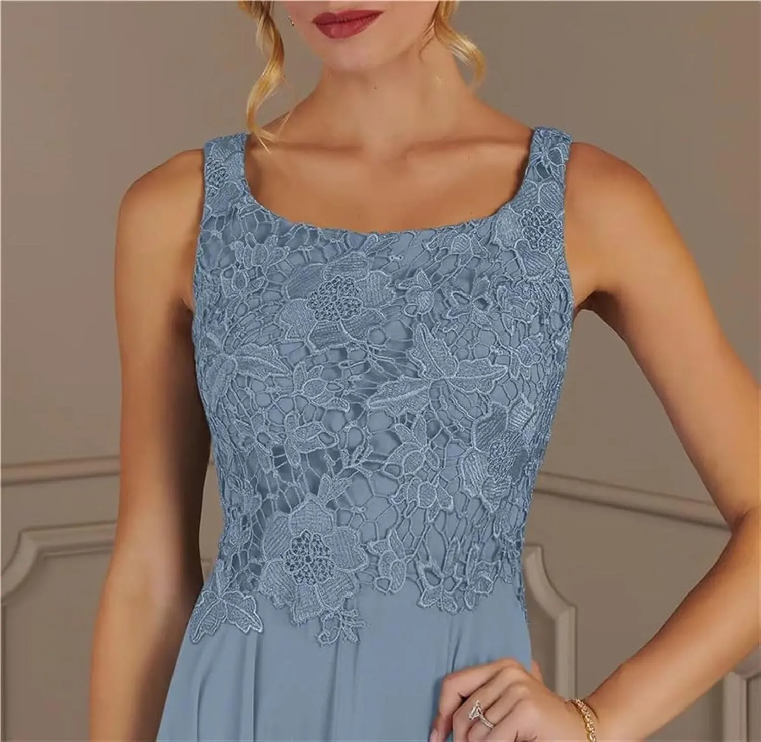 2 Piece Chiffon Mother of The Bride Dresses with Jacket 3/4 Sleeve Applique Crew Neck Long Formal Dresses