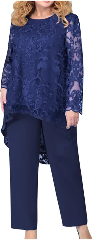 2 Piece Outfits for Women Elegant Wedding Guest Mother of The Bride Pant Suits Dressy Floral Lace Evening Formal Set