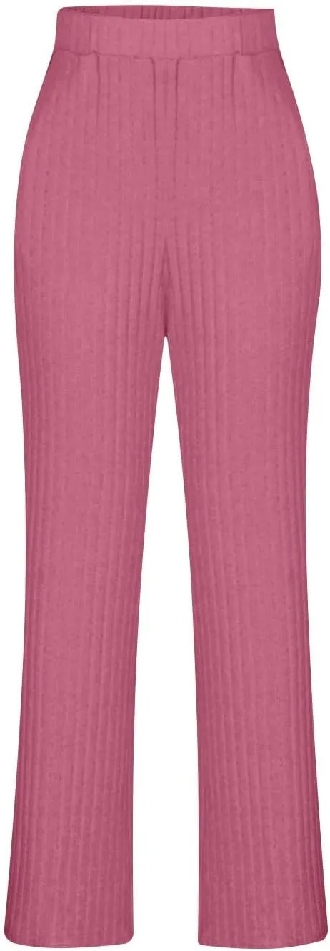 2 Piece Outfits for Women Knit Sweater Long Sleeve Crewneck Tops and Wide Leg Pants 2024 Ribbed Fall Lounge Set