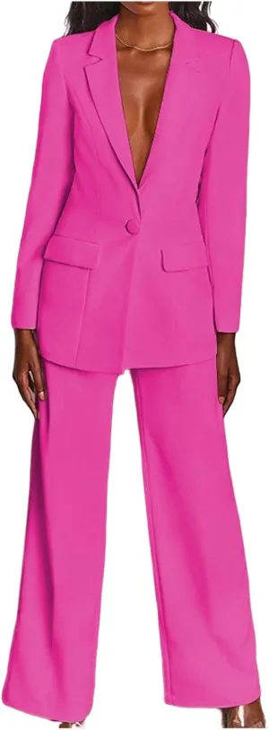 2 Piece Outfits for Women,Women's Sexy Deep V Neck Business Casual Office Suits Wide Leg Pants Suits Jacket