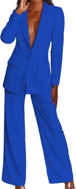 2 Piece Outfits for Women,Women's Sexy Deep V Neck Business Casual Office Suits Wide Leg Pants Suits Jacket