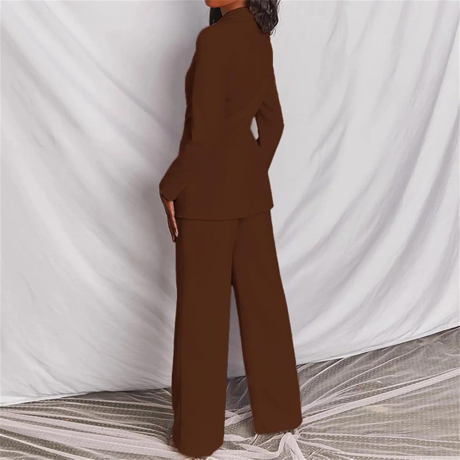 2 Piece Outfits for Women,Women's Sexy Deep V Neck Business Casual Office Suits Wide Leg Pants Suits Jacket