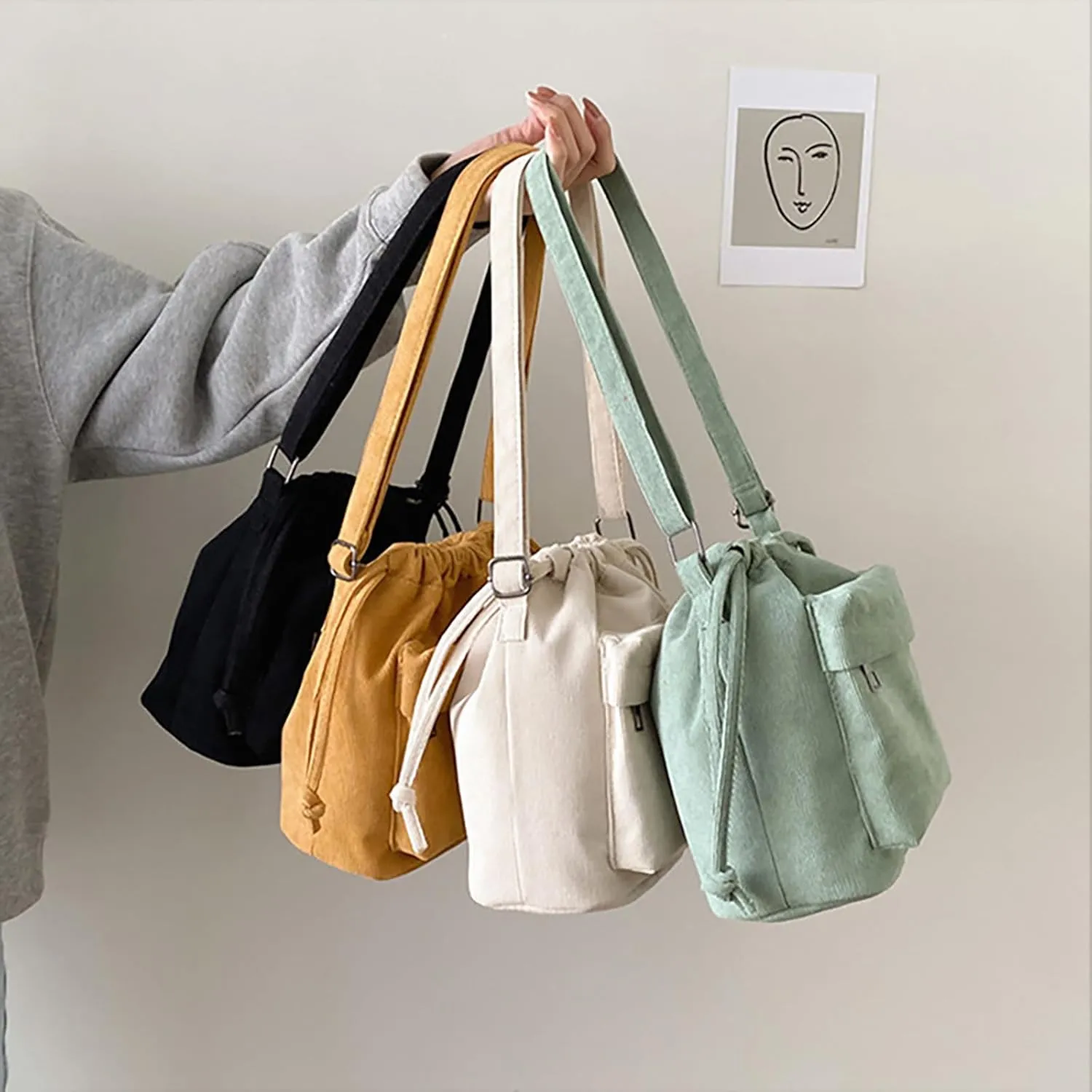 2025 New Women Bag Middle Shoulder Bag Korean Style Drawstring Bucket Bags Casual Light Youth Crossbody Bags Whole Sale