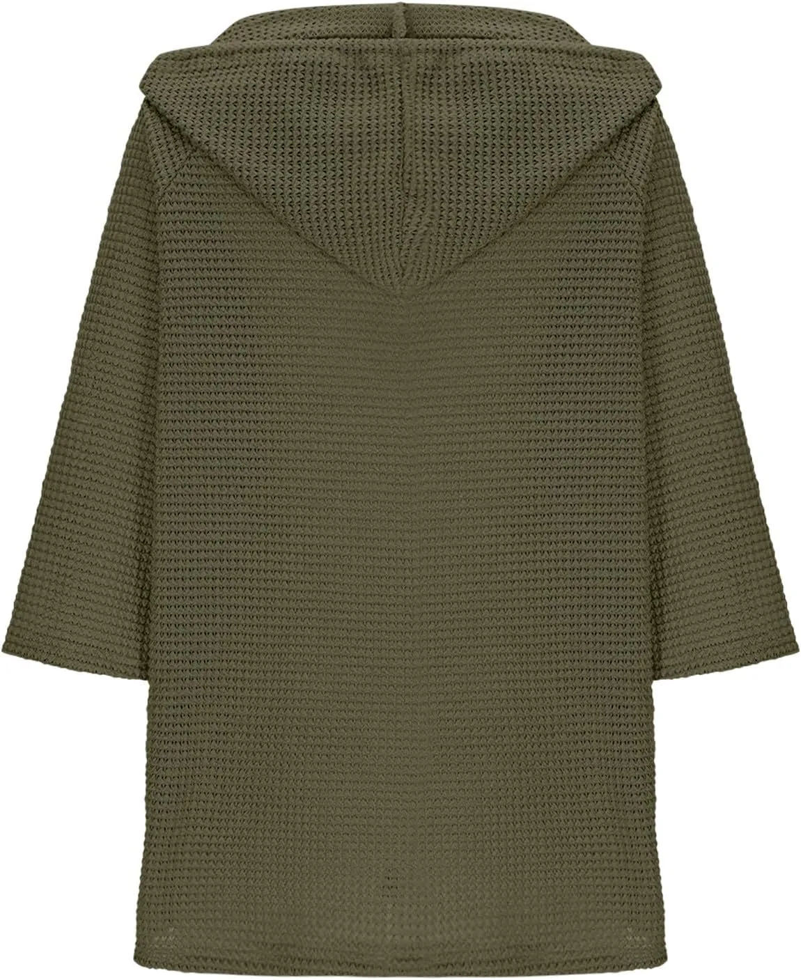 3/4 Length Sleeve Spring Tops for Women 2025 Waffle Knit Hooded Shirts Drawstring Buttons V Neck Blouses Comfy Clothes