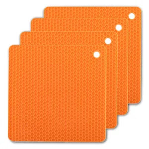4-Pack Multi-Purpose Silicone Insulation Mat | Heat-Resistant Dishes Pads (Orange)
