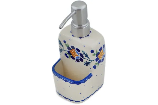 7" Soap dispenser with holder - Orange And Blue Flower