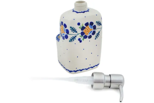7" Soap dispenser with holder - Orange And Blue Flower