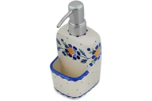 7" Soap dispenser with holder - Orange And Blue Flower