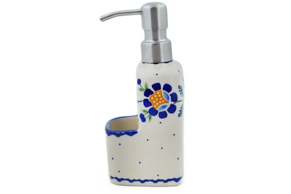7" Soap dispenser with holder - Orange And Blue Flower