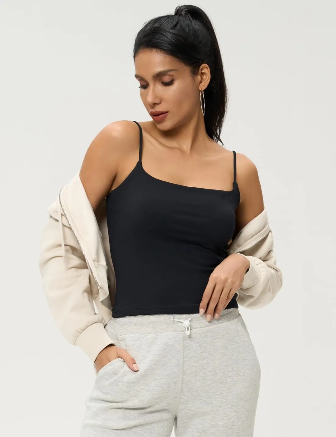AJISAI 2025 Womens Camisole Tops Spaghetti Strap Tank Top Double Lined Adjustable Summer Crop Tops