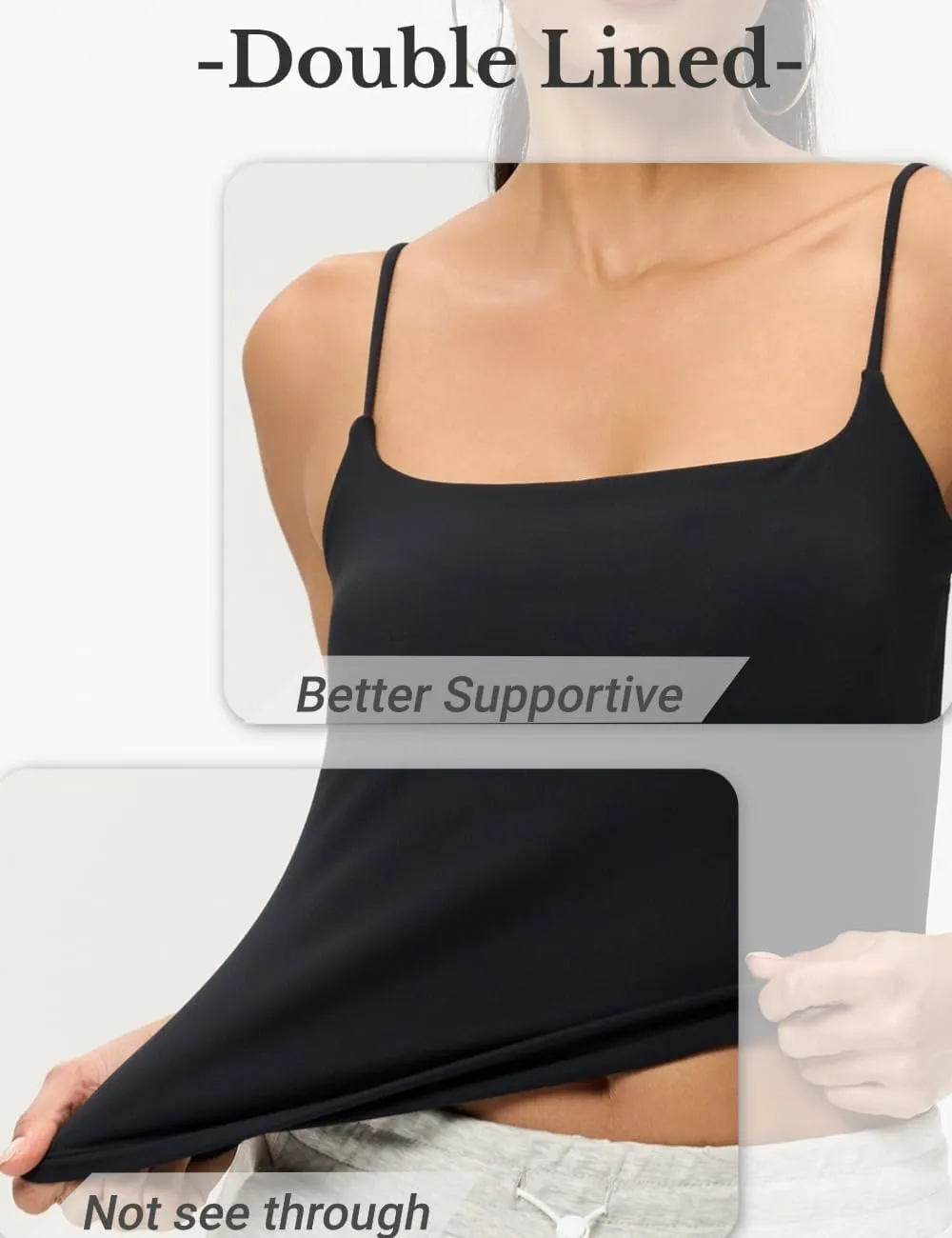 AJISAI 2025 Womens Camisole Tops Spaghetti Strap Tank Top Double Lined Adjustable Summer Crop Tops
