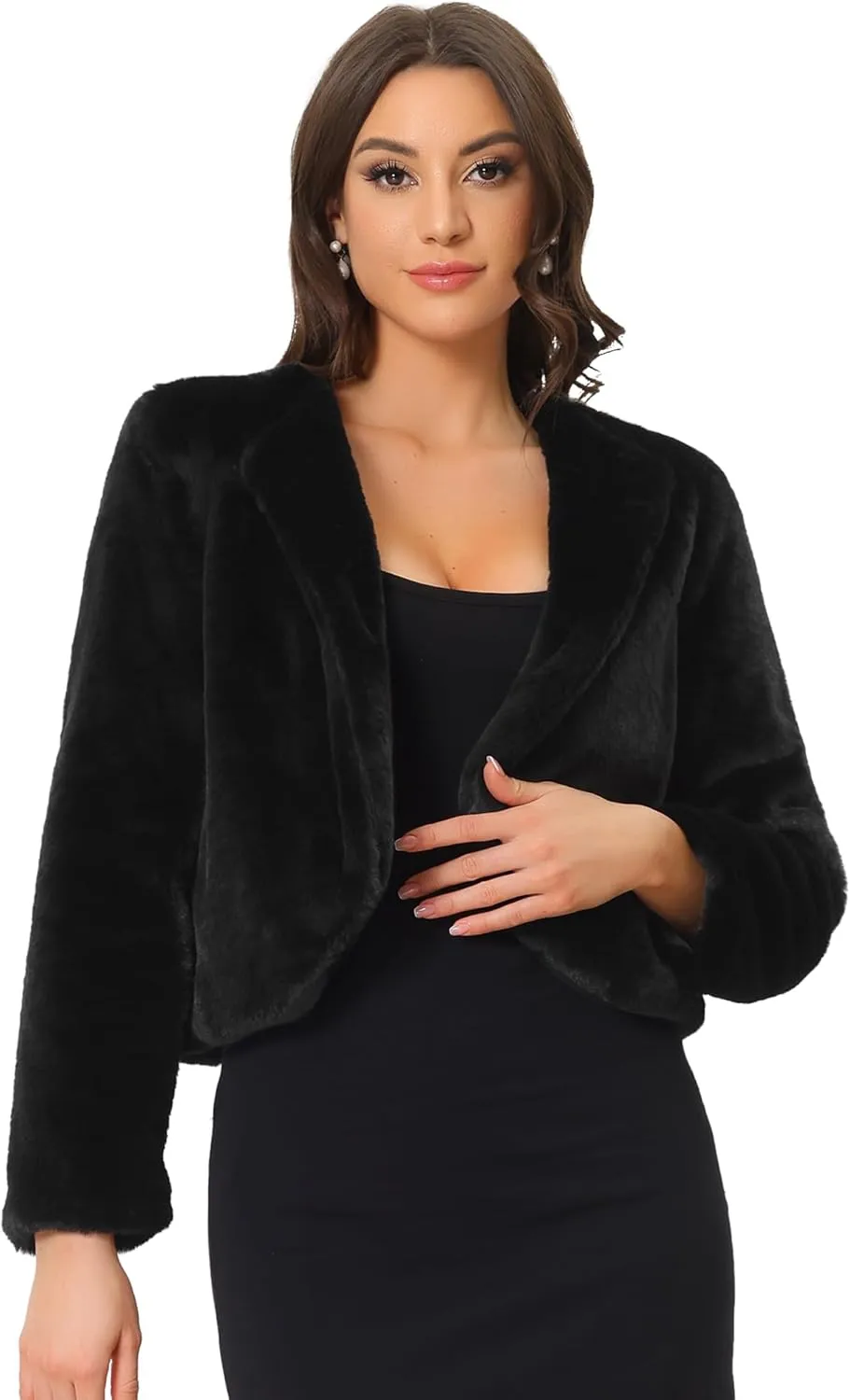Allegra K Formal Bolero Shrug for Women's Cropped Faux Fur Jacket for Wedding Dresses