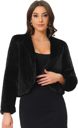 Allegra K Formal Bolero Shrug for Women's Cropped Faux Fur Jacket for Wedding Dresses