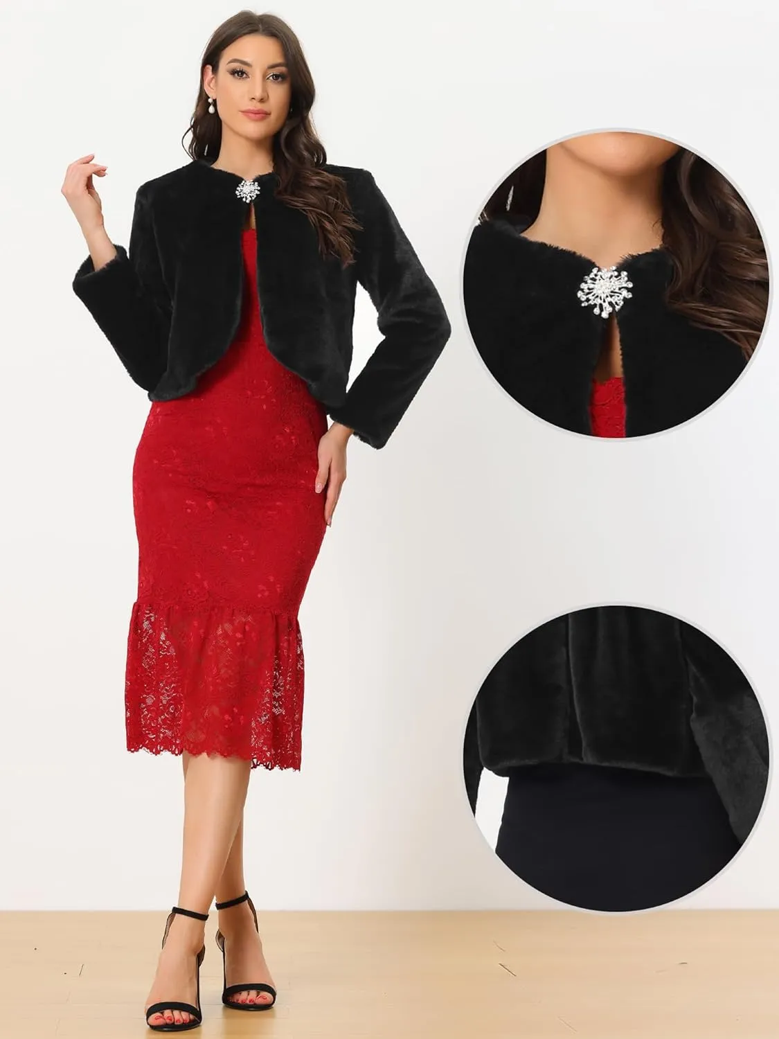 Allegra K Formal Bolero Shrug for Women's Cropped Faux Fur Jacket for Wedding Dresses