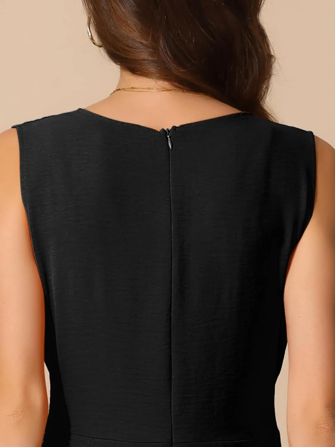 Allegra K Wide Leg Jumpsuit for Women's V Neck Casual Sleeveless Romper