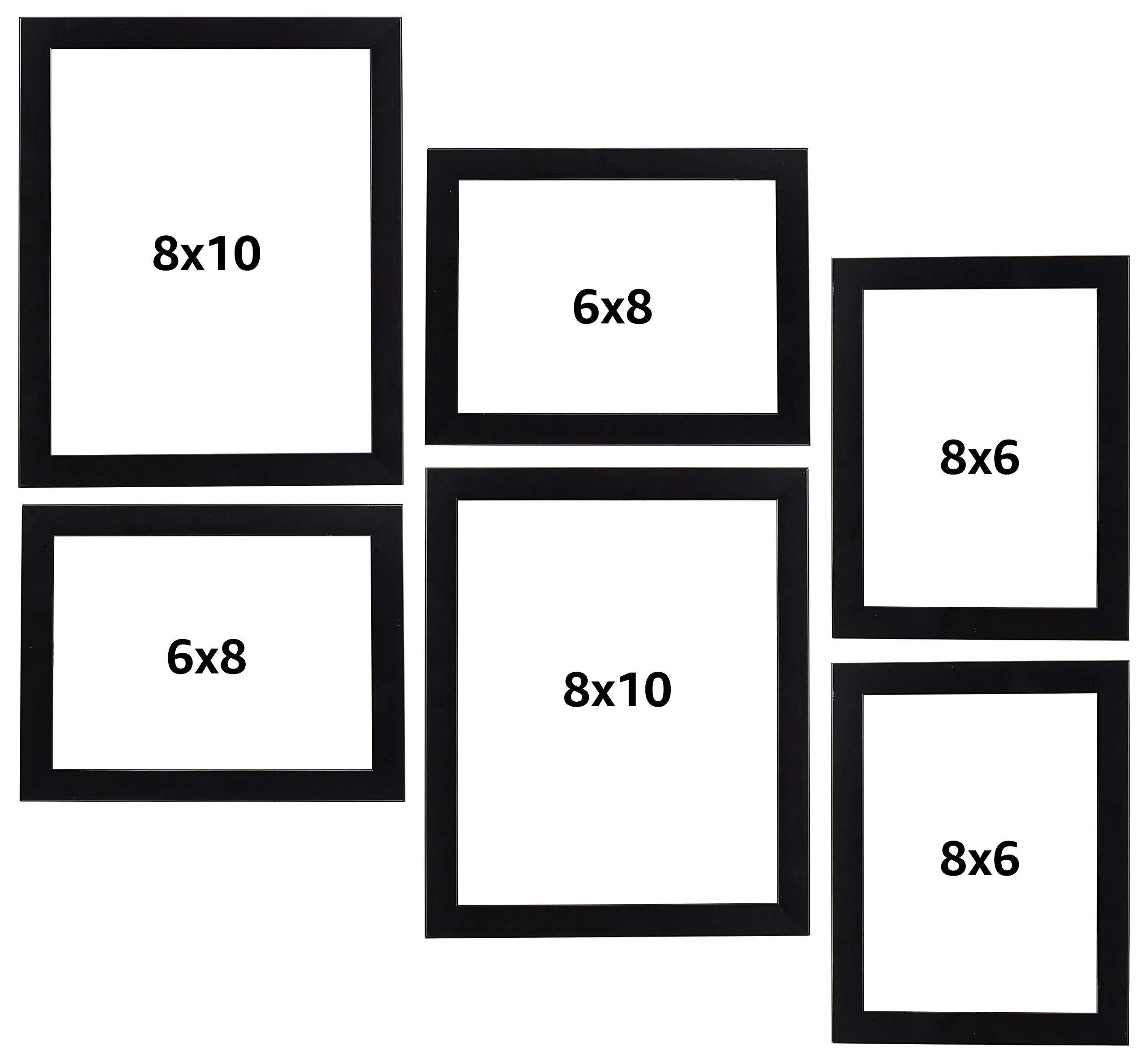 Amazon Brand - Solimo Collage Photo Frames, Set of 6 (4pcs - 6x8 inch, 2pcs - 8x10 inch), Black