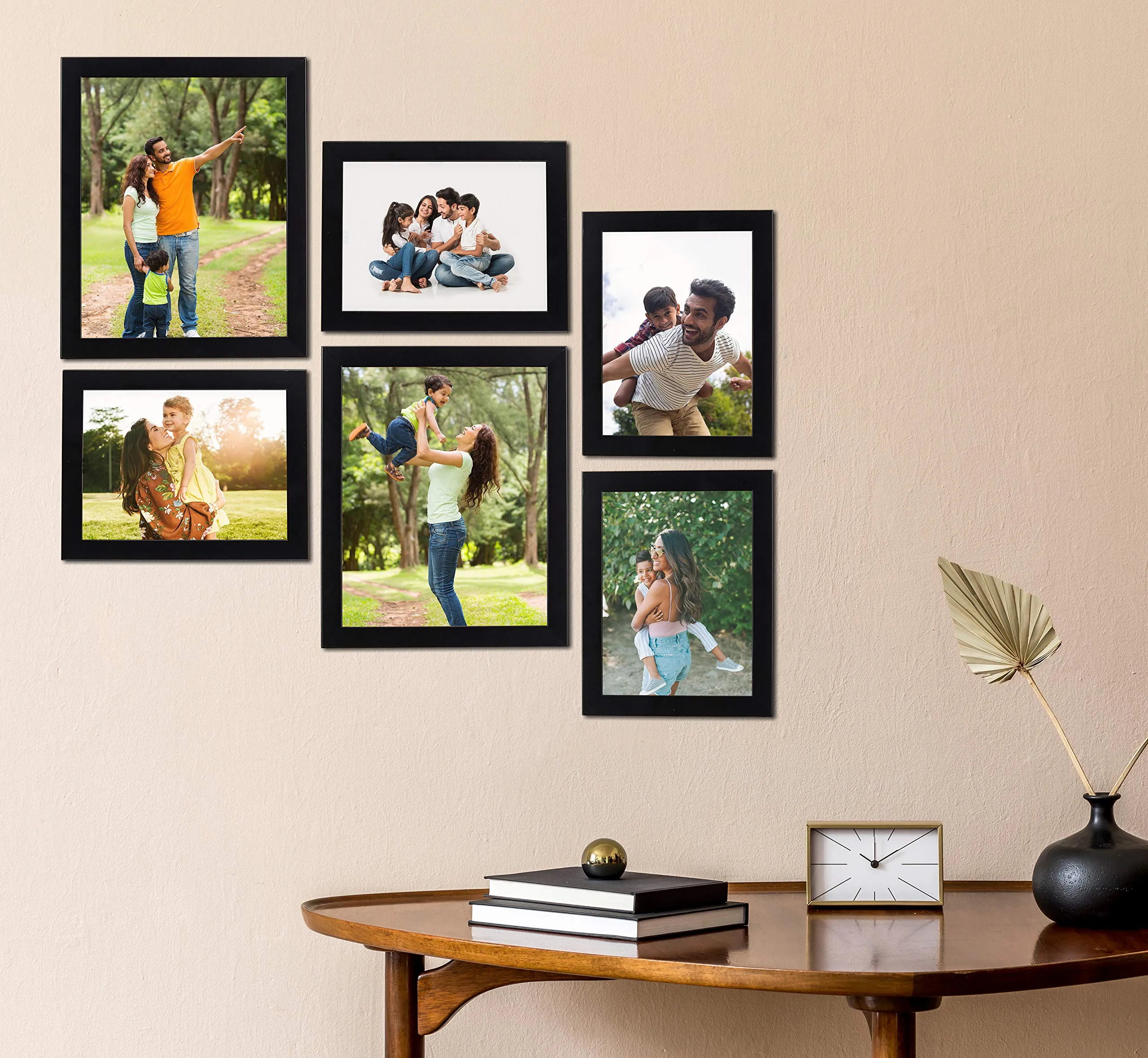 Amazon Brand - Solimo Collage Photo Frames, Set of 6 (4pcs - 6x8 inch, 2pcs - 8x10 inch), Black