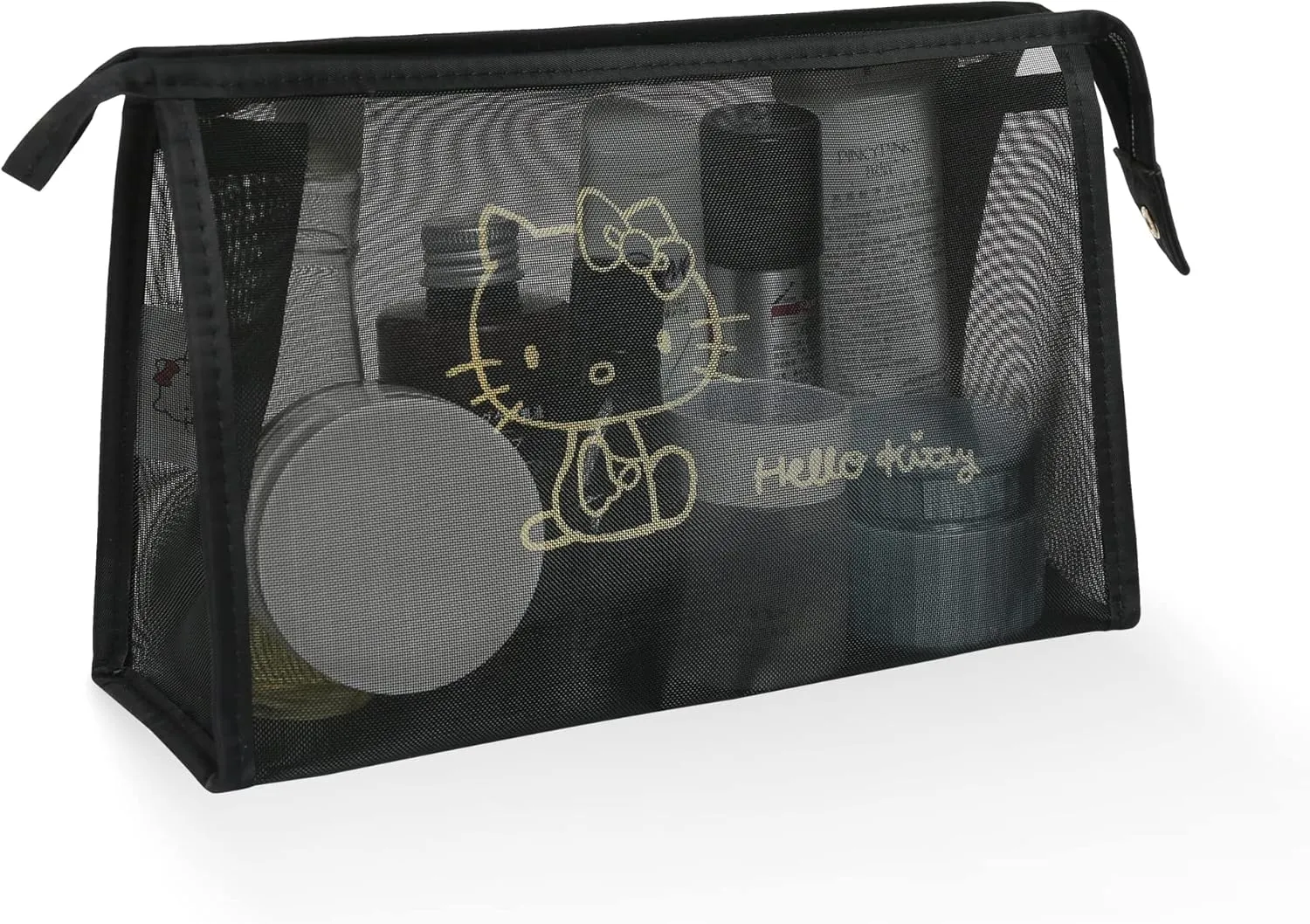 AmBealla Cosmetic Bag Portable Makeup Bag Travel Case, Black Nylon Mesh Organizer for Women, Toiletry Bag for Phone & Beauty Tools Storage for Girls