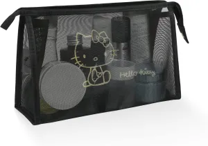 AmBealla Cosmetic Bag Portable Makeup Bag Travel Case, Black Nylon Mesh Organizer for Women, Toiletry Bag for Phone & Beauty Tools Storage for Girls