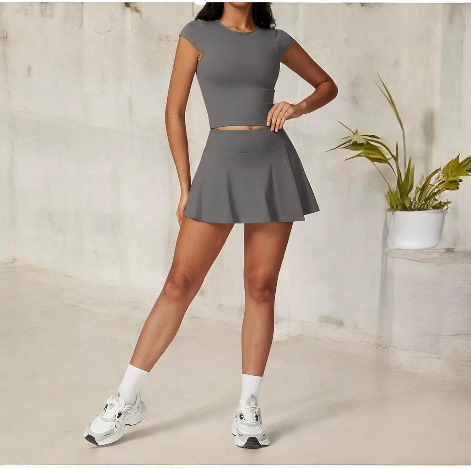 Anna-Kaci Women's Flare Athletic Skort with Built-in Shorts High Waist