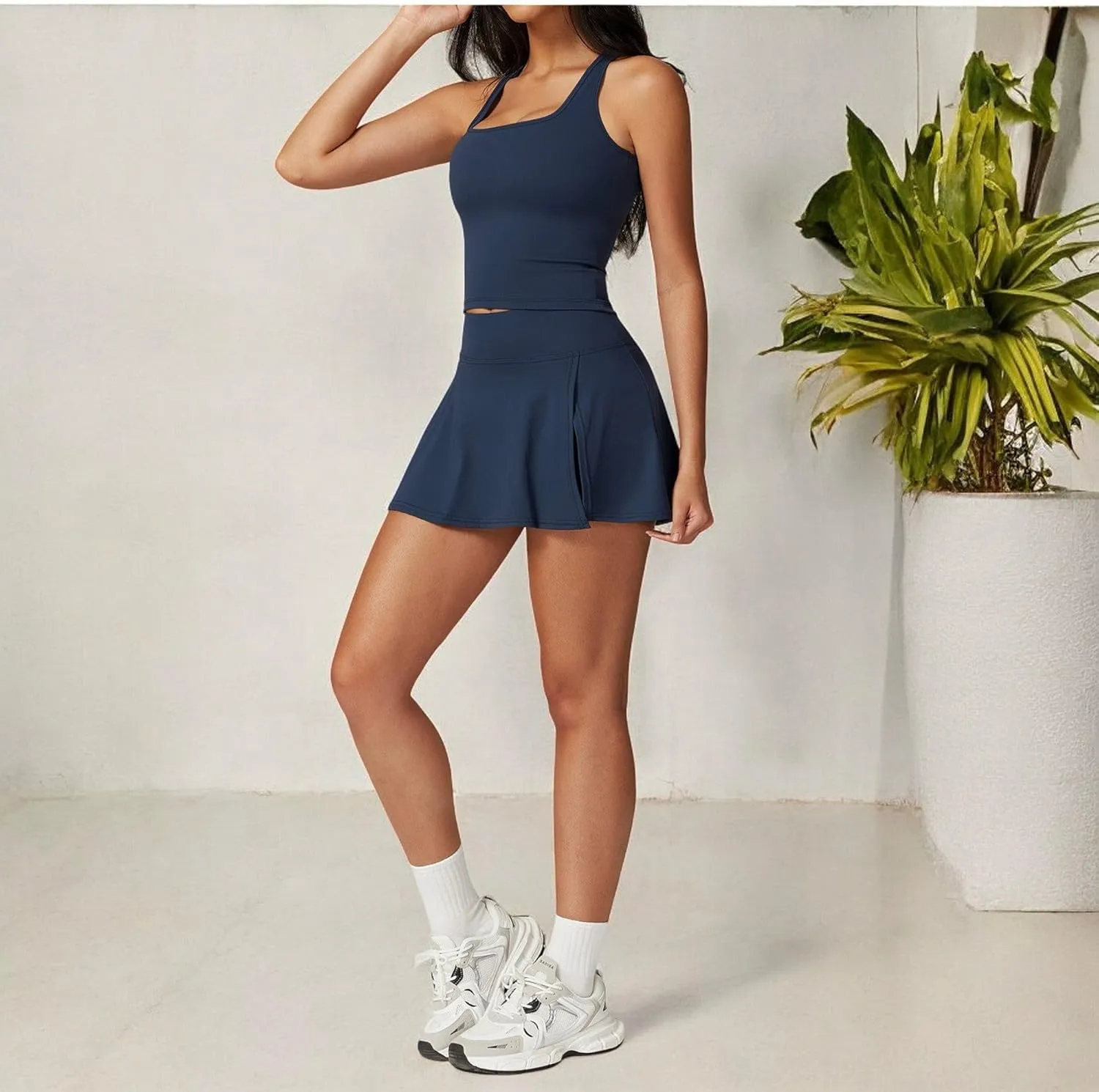 Anna-Kaci Women's Flare Athletic Skort with Built-in Shorts High Waist