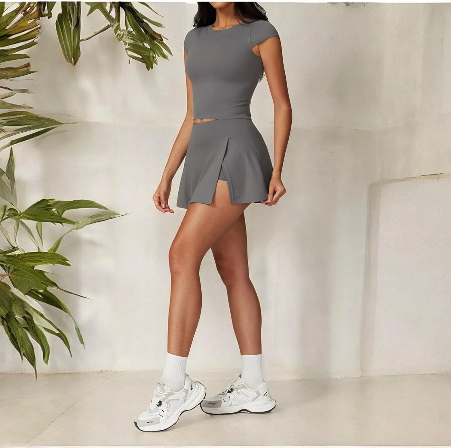Anna-Kaci Women's Flare Athletic Skort with Built-in Shorts High Waist