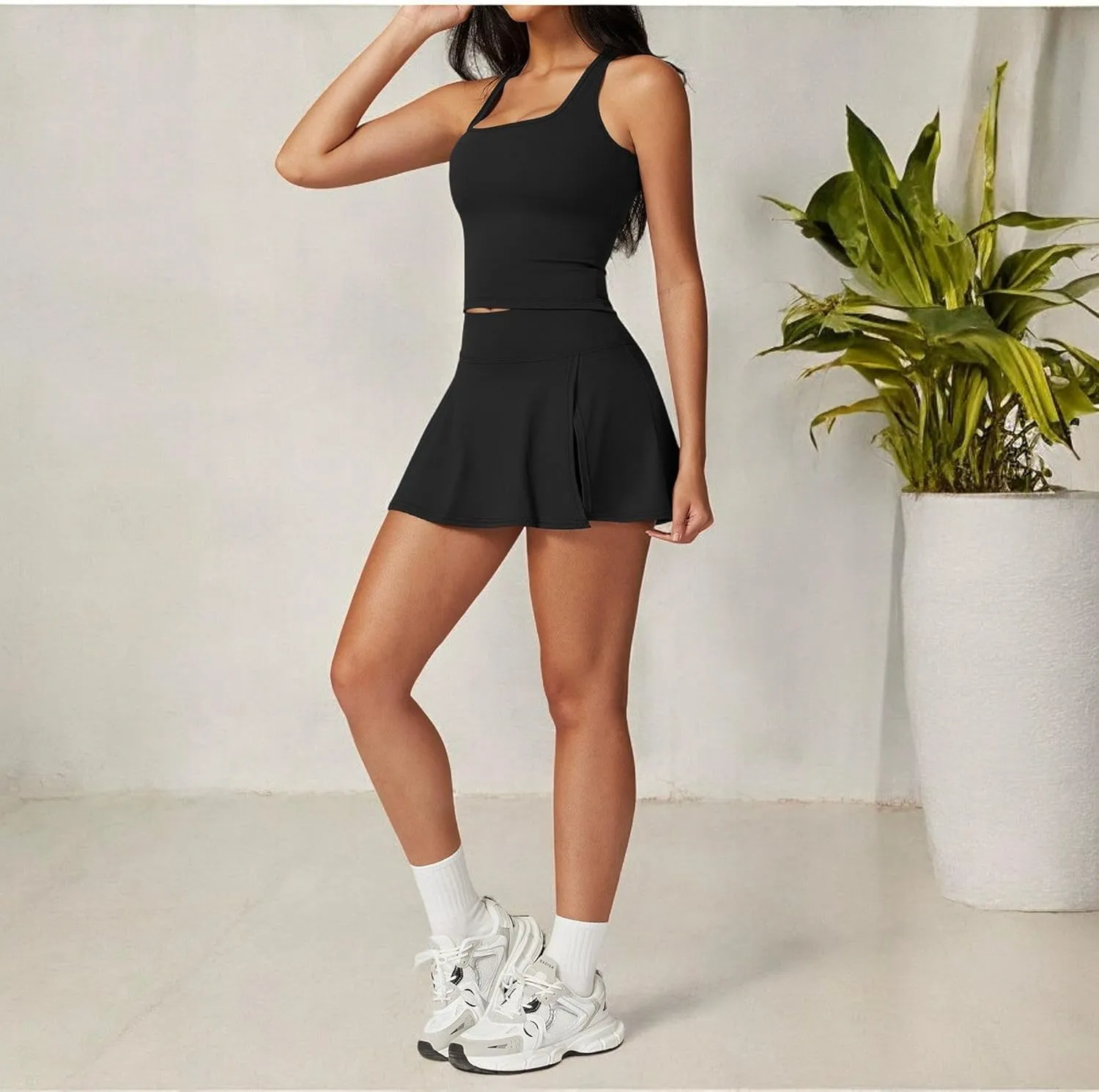 Anna-Kaci Women's Flare Athletic Skort with Built-in Shorts High Waist