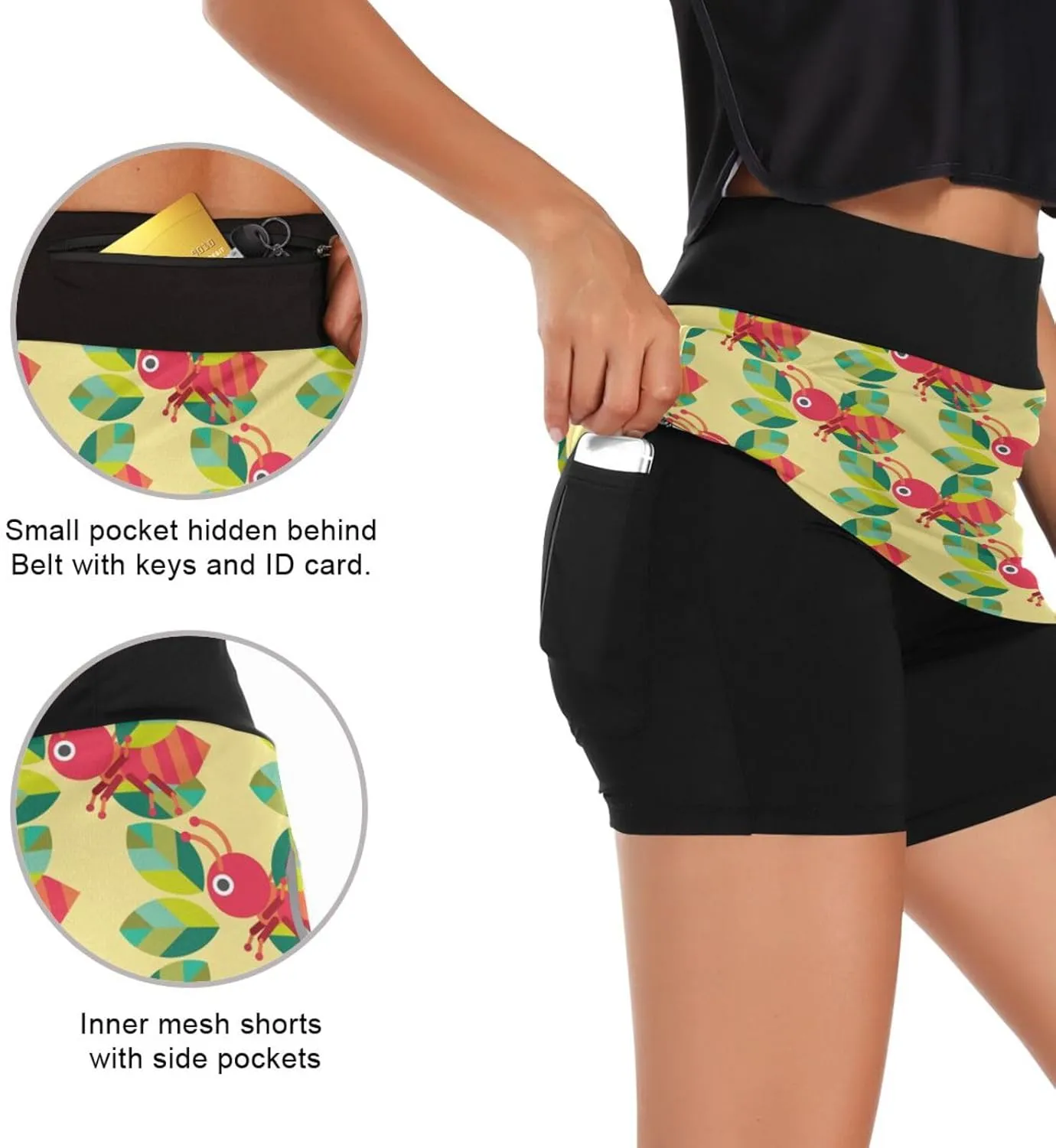 Ant with Leaf Women's Active Performance Skort Lightweight Skirt for Running Tennis Golf Workout Sports