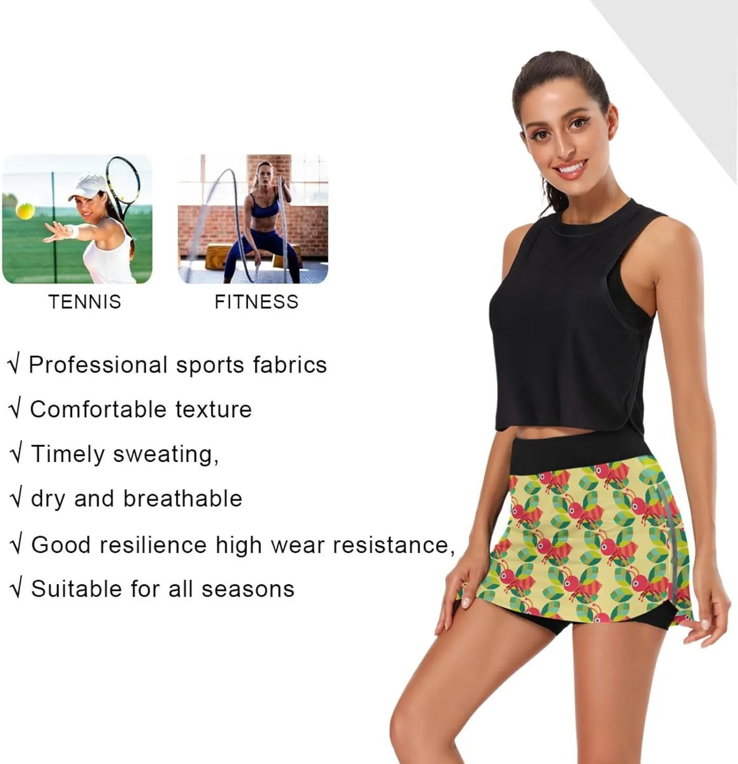 Ant with Leaf Women's Active Performance Skort Lightweight Skirt for Running Tennis Golf Workout Sports