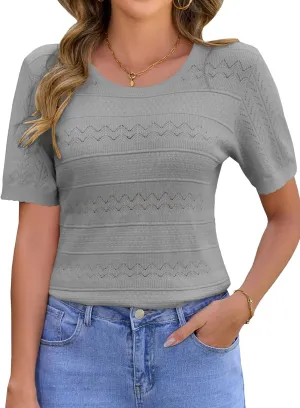 Arolina 2025 Short Sleeve Sweater for Women Lightweight Summer Pullover Sweaters Casual Work Crochet Knit Tops