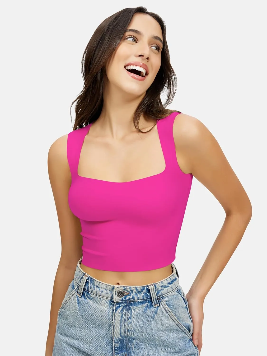 Artdear Women's Square Neck Tank Top - Double Lined Sleeveless Basic Crop Tops Air Touch Fabric