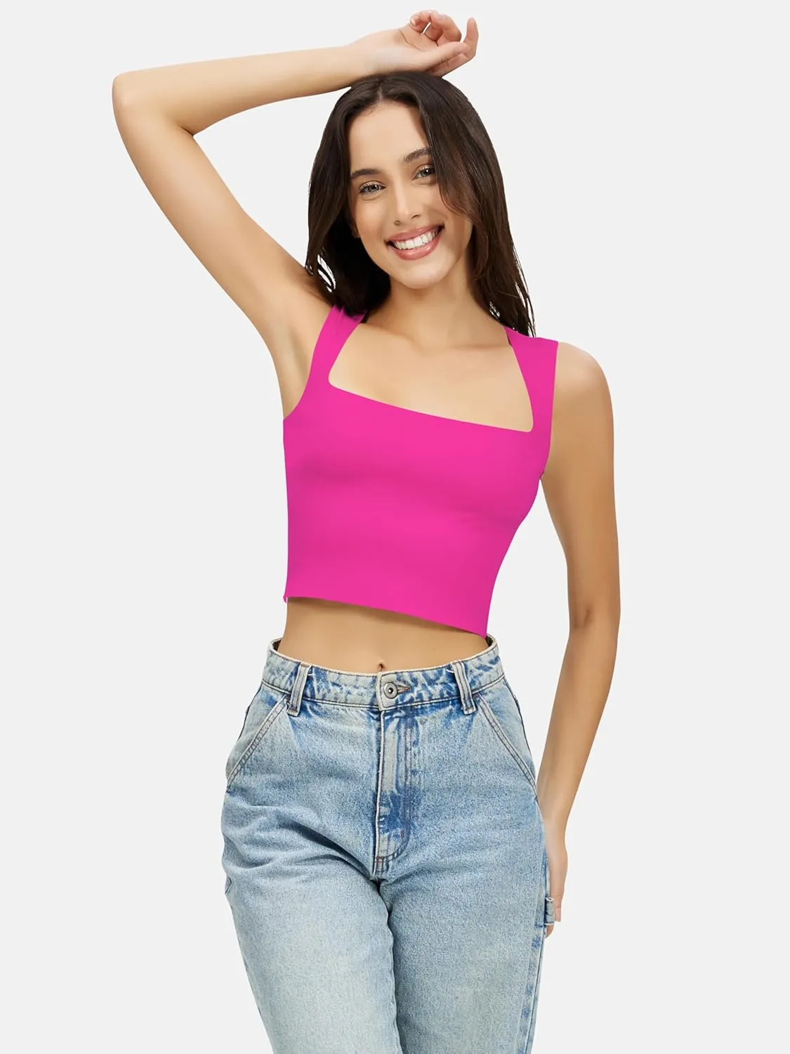 Artdear Women's Square Neck Tank Top - Double Lined Sleeveless Basic Crop Tops Air Touch Fabric