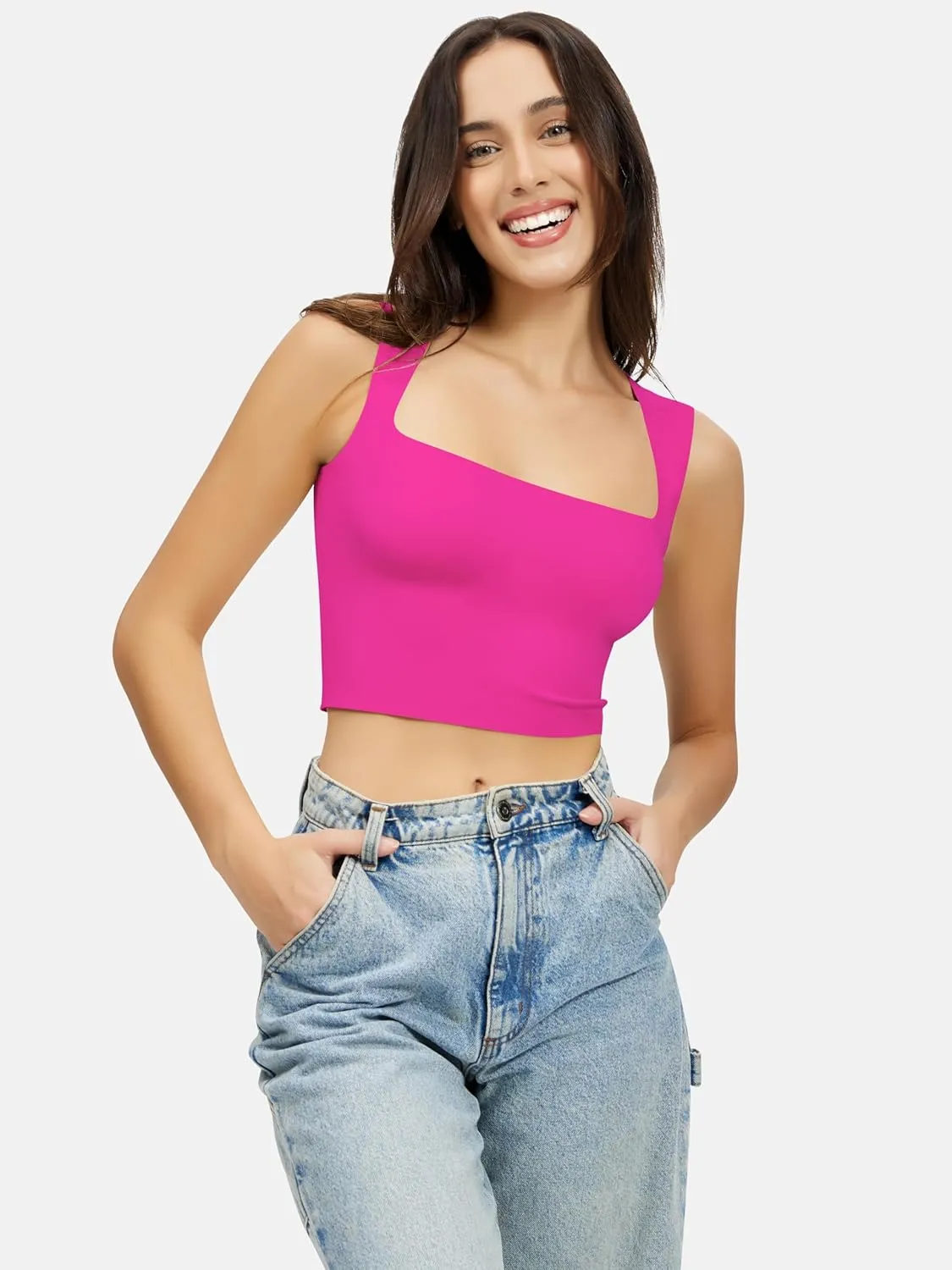 Artdear Women's Square Neck Tank Top - Double Lined Sleeveless Basic Crop Tops Air Touch Fabric