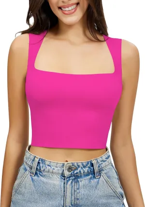 Artdear Women's Square Neck Tank Top - Double Lined Sleeveless Basic Crop Tops Air Touch Fabric