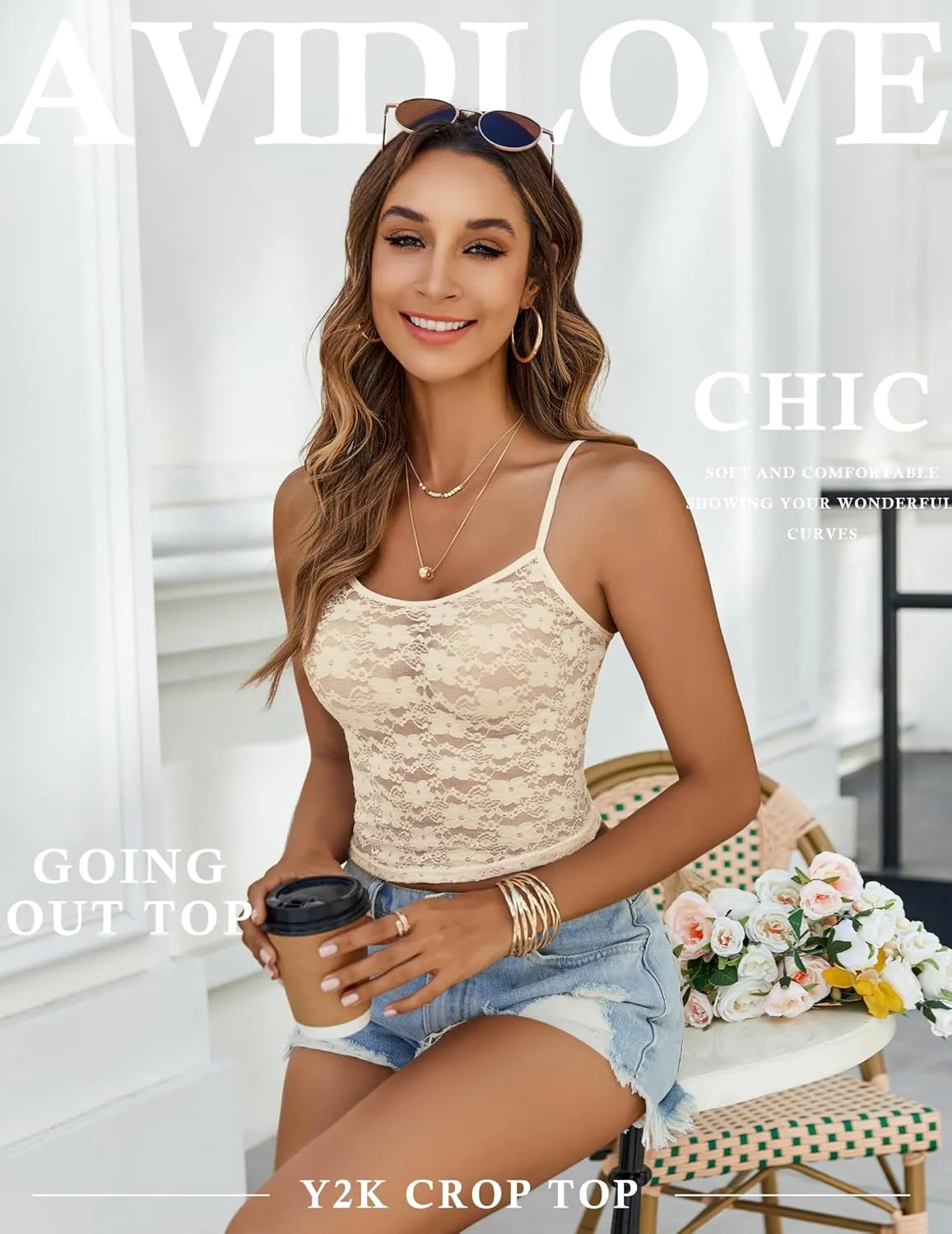 Avidlove Bralettes for Women Lace Spaghetti Strap Camisole Y2k Crop Tops Going Out Tank Tops
