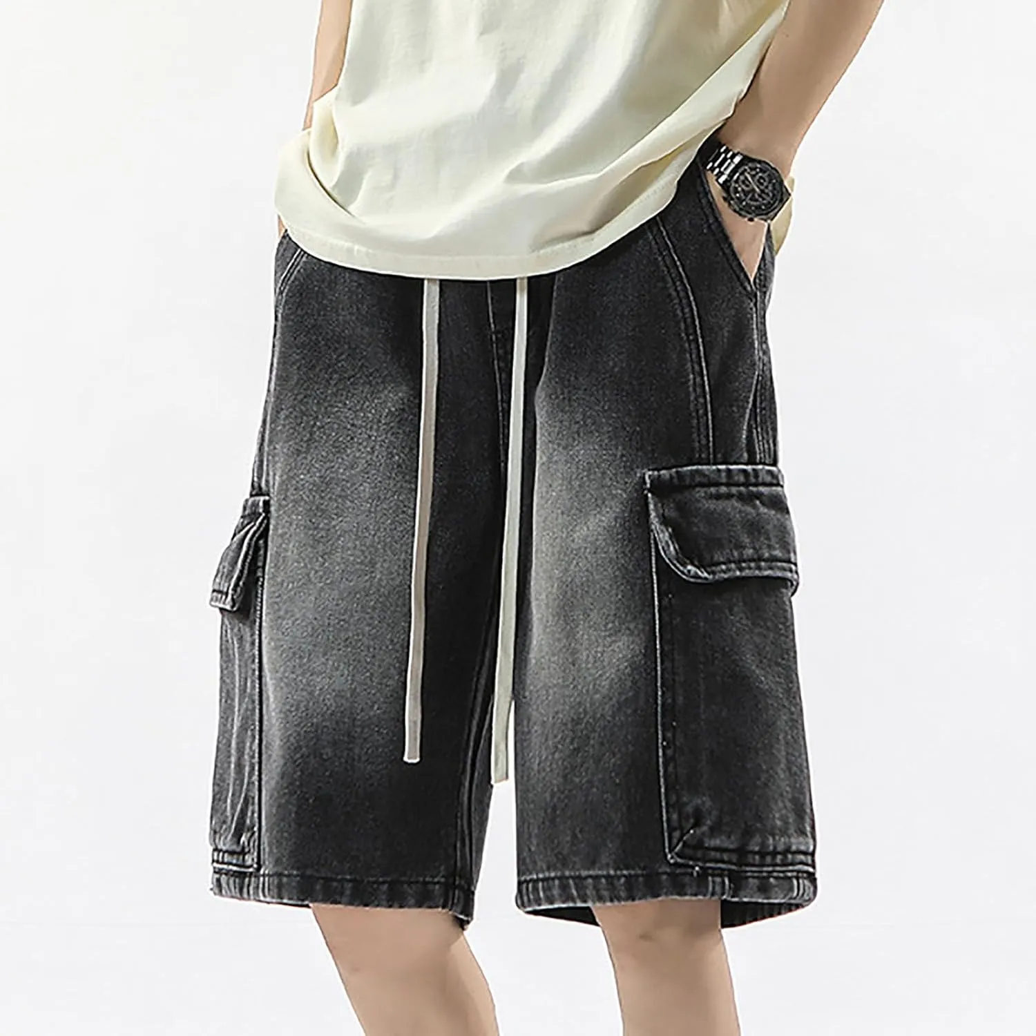 Baggy Jean Shorts for Men Jorts Casual Loose Fit Long Denim Shorts Wide Leg Y2K Hip Hop Trendy Outfits