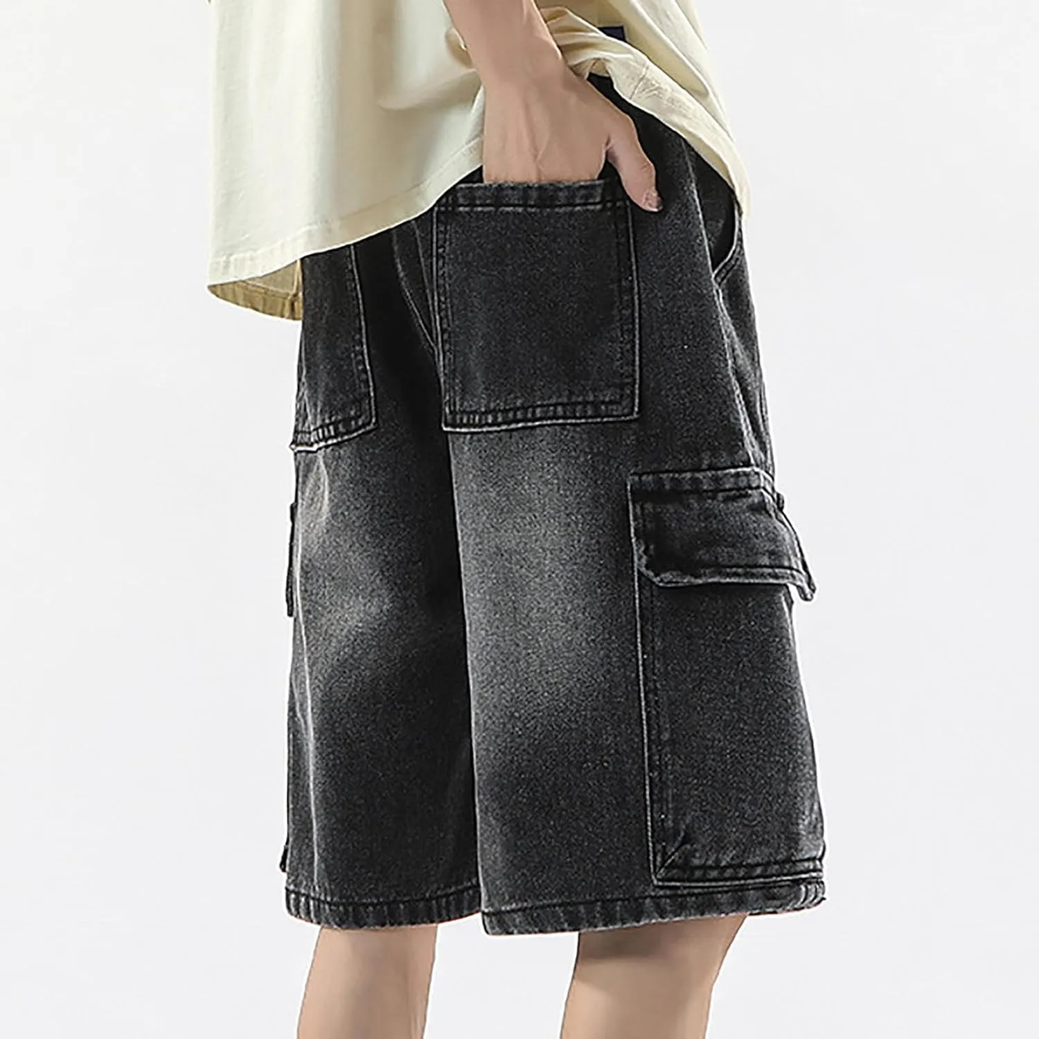 Baggy Jean Shorts for Men Jorts Casual Loose Fit Long Denim Shorts Wide Leg Y2K Hip Hop Trendy Outfits