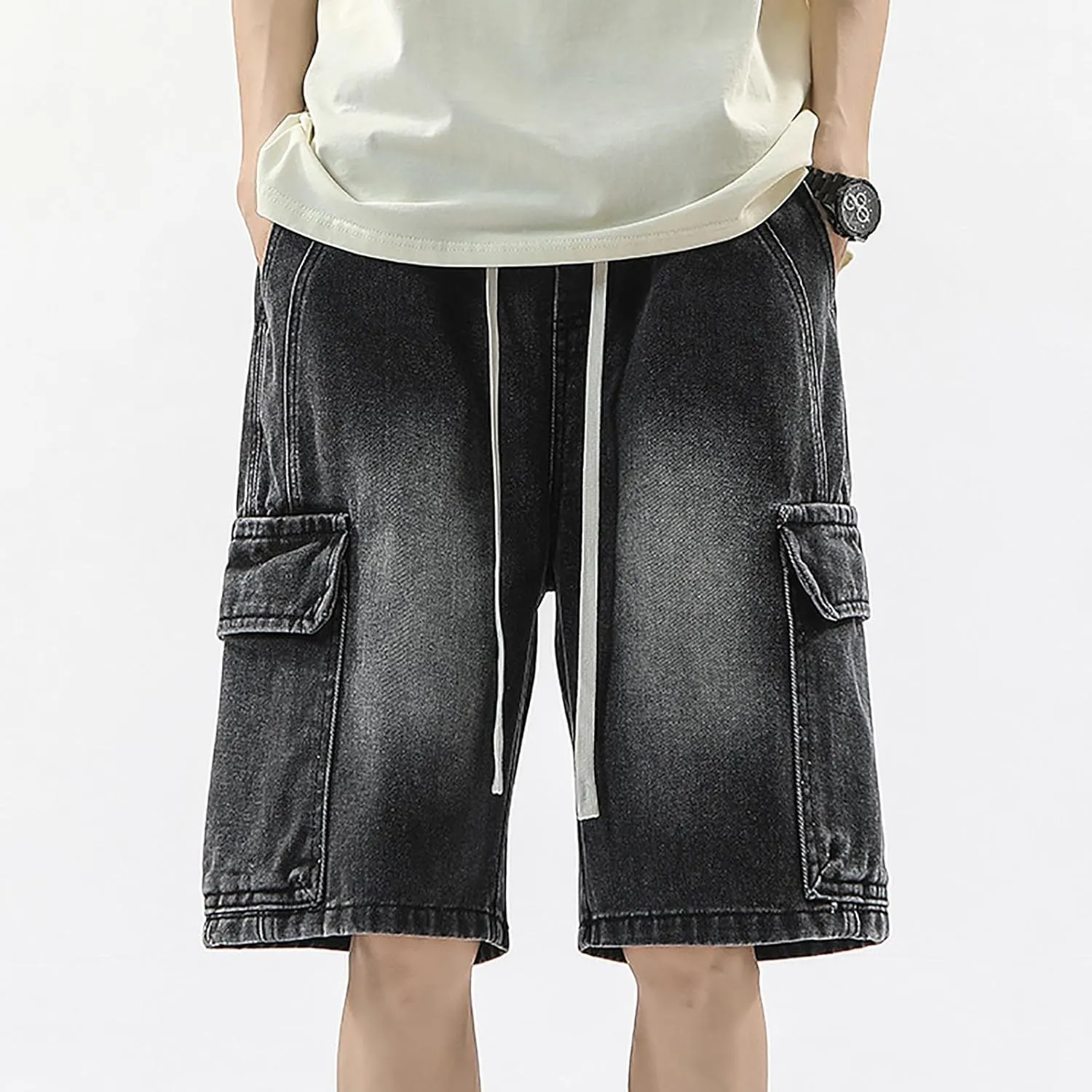 Baggy Jean Shorts for Men Jorts Casual Loose Fit Long Denim Shorts Wide Leg Y2K Hip Hop Trendy Outfits