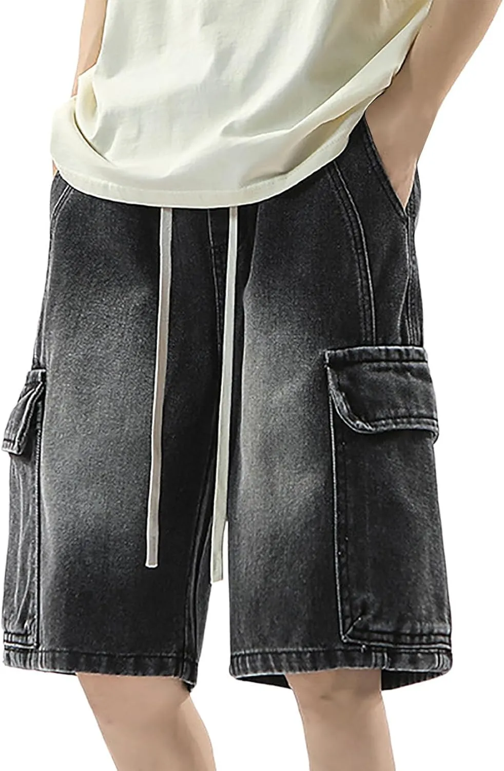 Baggy Jean Shorts for Men Jorts Casual Loose Fit Long Denim Shorts Wide Leg Y2K Hip Hop Trendy Outfits